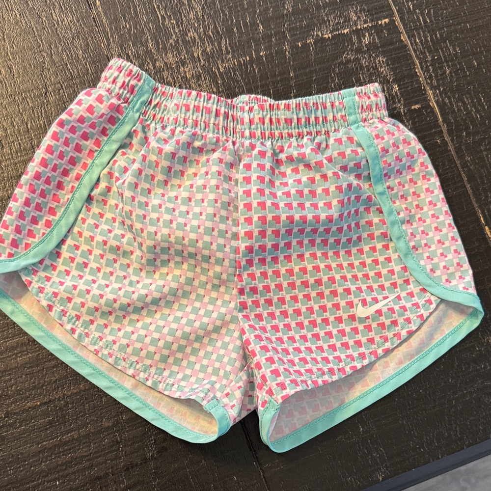 Nike Dri Fit Kids' Pink and Teal Checkered Shorts size 3T